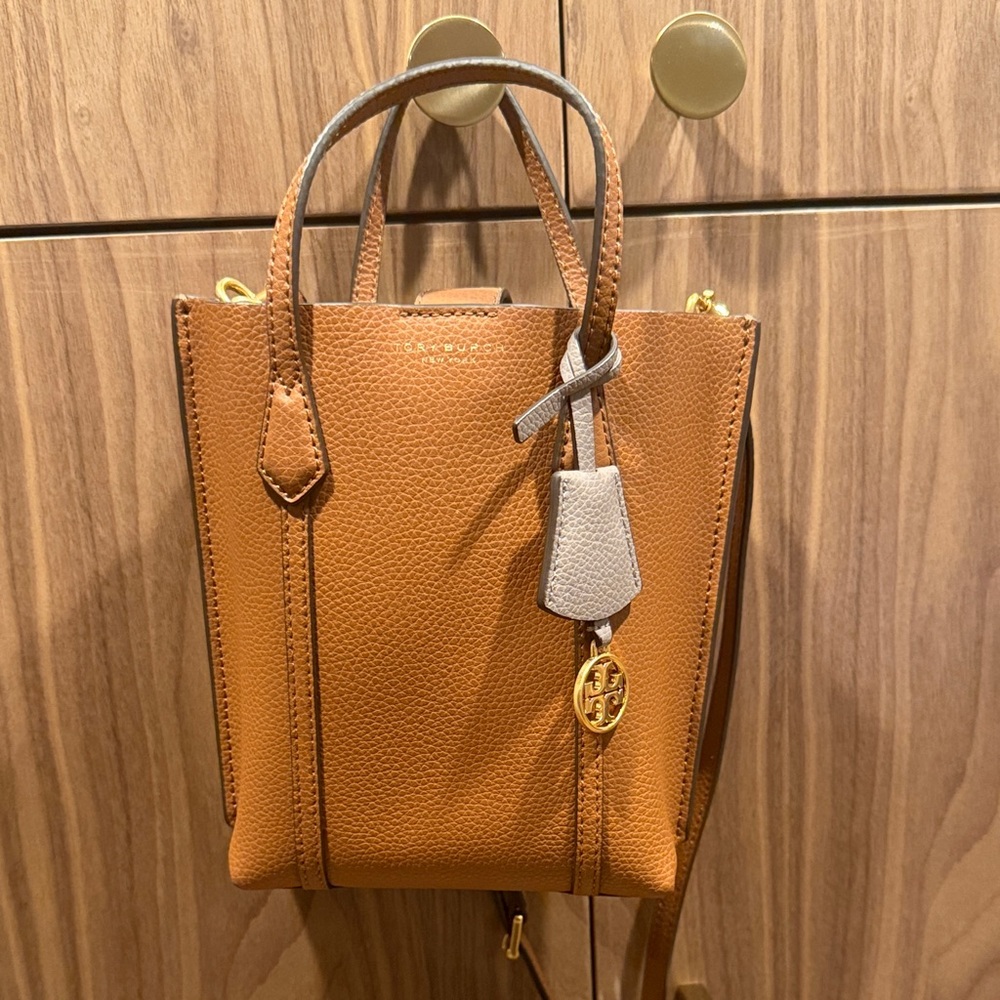 Tory Burch Pebbled Leather Mini Tote in Tan with Cream Tag. Never used.
